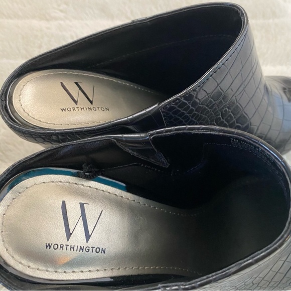 Worthington Black Croc Textured Pointy Toe Mules Heels New Size 7 - Picture 7 of 10